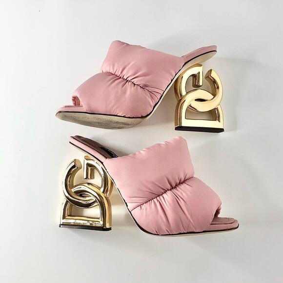 Dolce & Gabbana Pink Quilted Nylon DG Heel Slip On Puffy Mule Sandals 38 - Picture 4 of 10